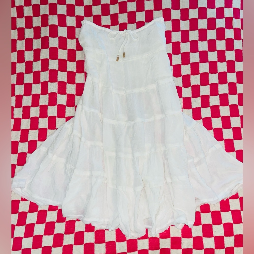 Free People White Boho Bohemian Indie Beach Linen Material Low Rise Maxi Skirt